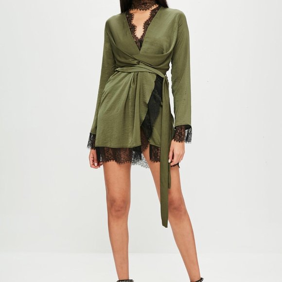 missguided green wrap dress Missguided | Dresses | Missguided X Carli Bybel Khaki Statin Lace Dress